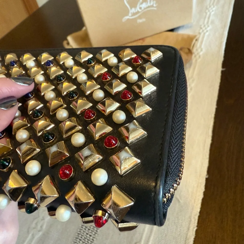 Christian Louboutin Panettone Wallet w/ Studs & Faux Pearls
